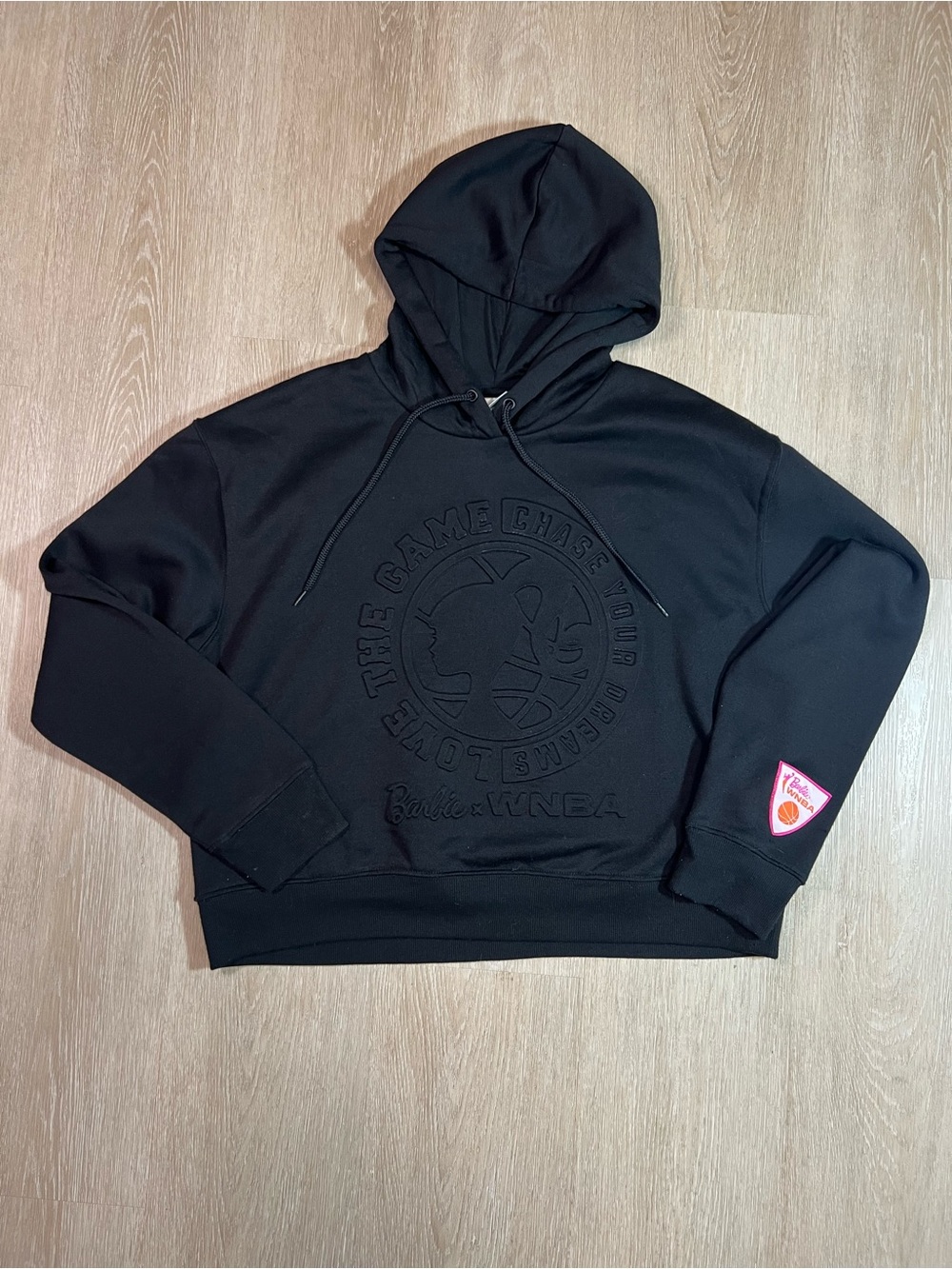 Barbie x WMBA Hooded Pullover Sweatshirt with Embossed Logo Minimalist